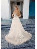 Ivory Lace Organza Deep V Back Simple Wedding Dress